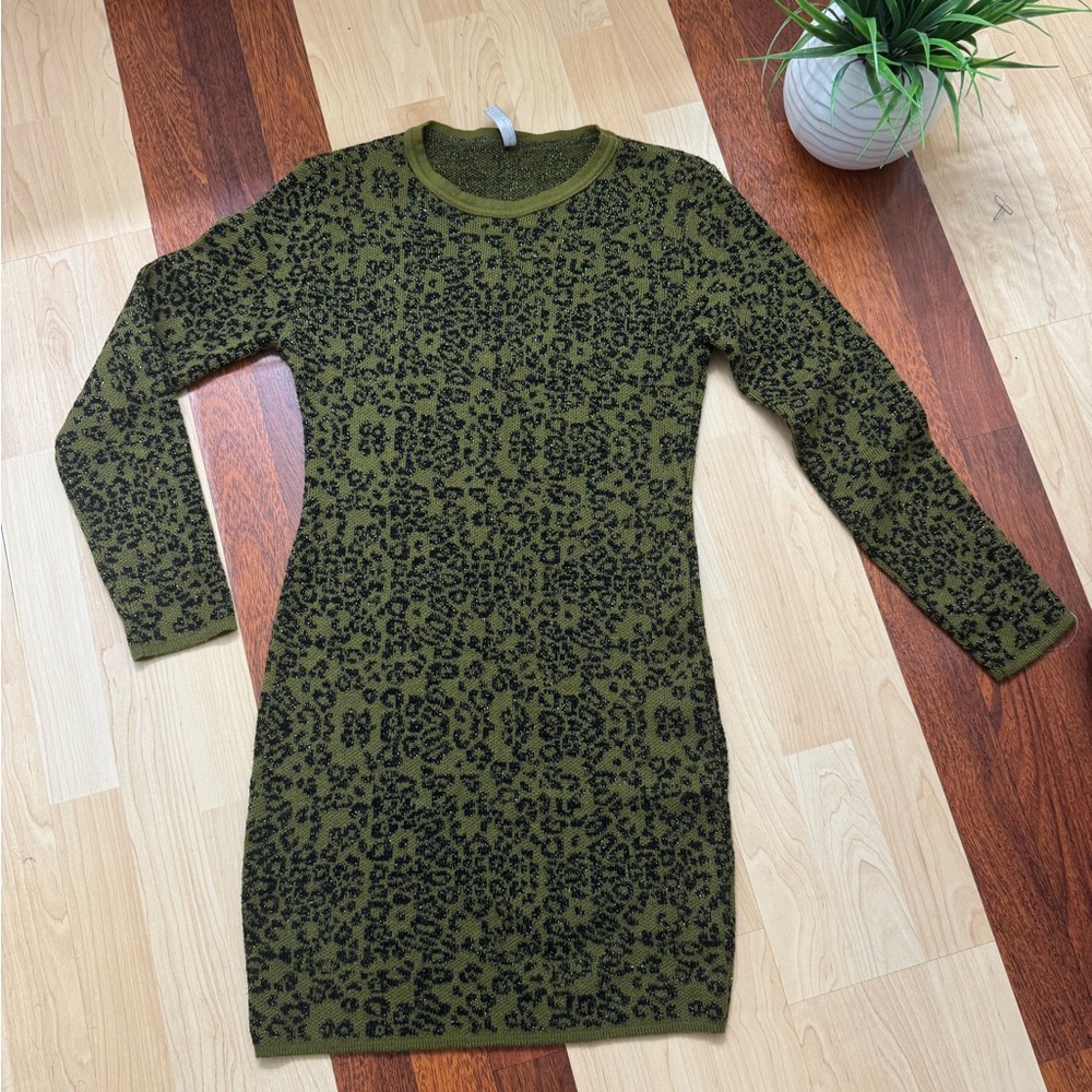 Olive Green Leopard Print Dress